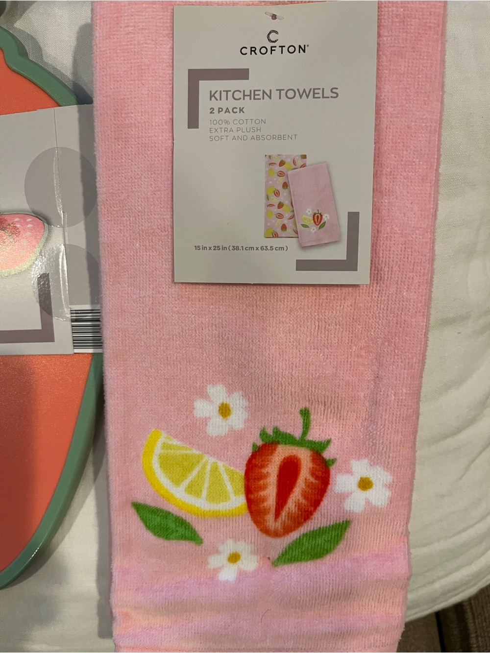 Crofton Pink Strawberry Kitchen Towels & Cutting Board Set - Picture 4 of 7